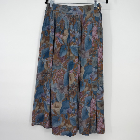 AKF New York Dresses & Skirts - AKF Vintage 90s Floral Maxi Skirt Blue Brown Boho Cottagecore‎ Size M